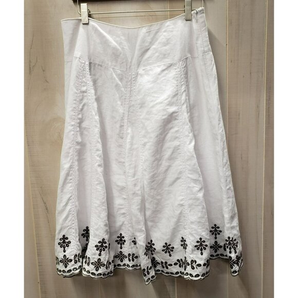 Ecologie 100% Linen Skirt, White w brown eyelet trim, Size 8, side zip, lined - Picture 1 of 8